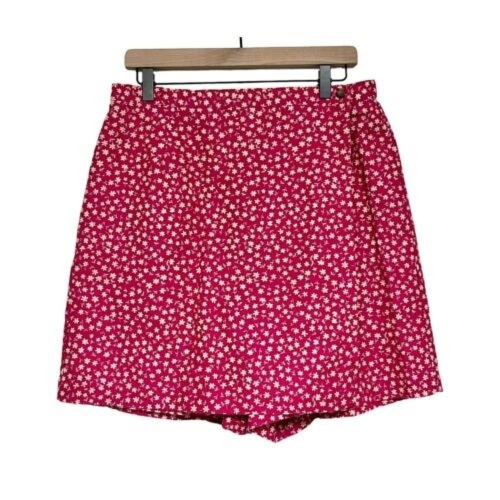 Talbots Petite Women Floral Pull-On Linen Blend Skort Size 16 Dark Red Faux Wrap